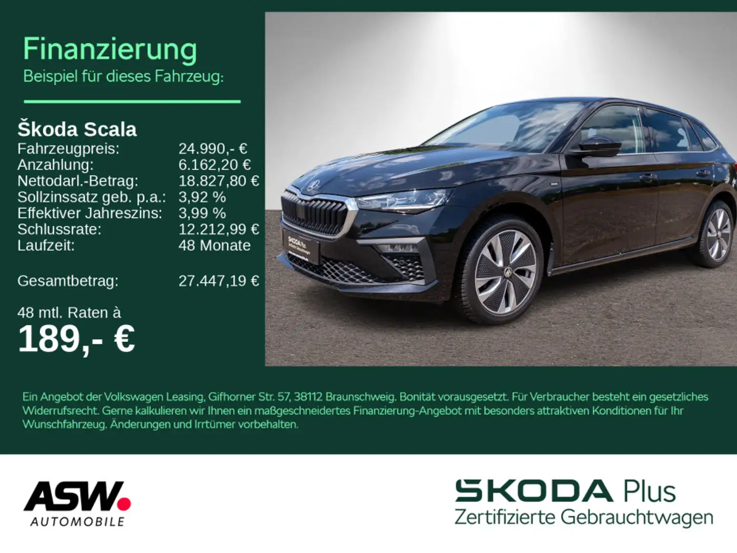 Skoda Scala Selection 1,0 TSI DSG LED Navi ACC RFK AHK Schwarz - 1