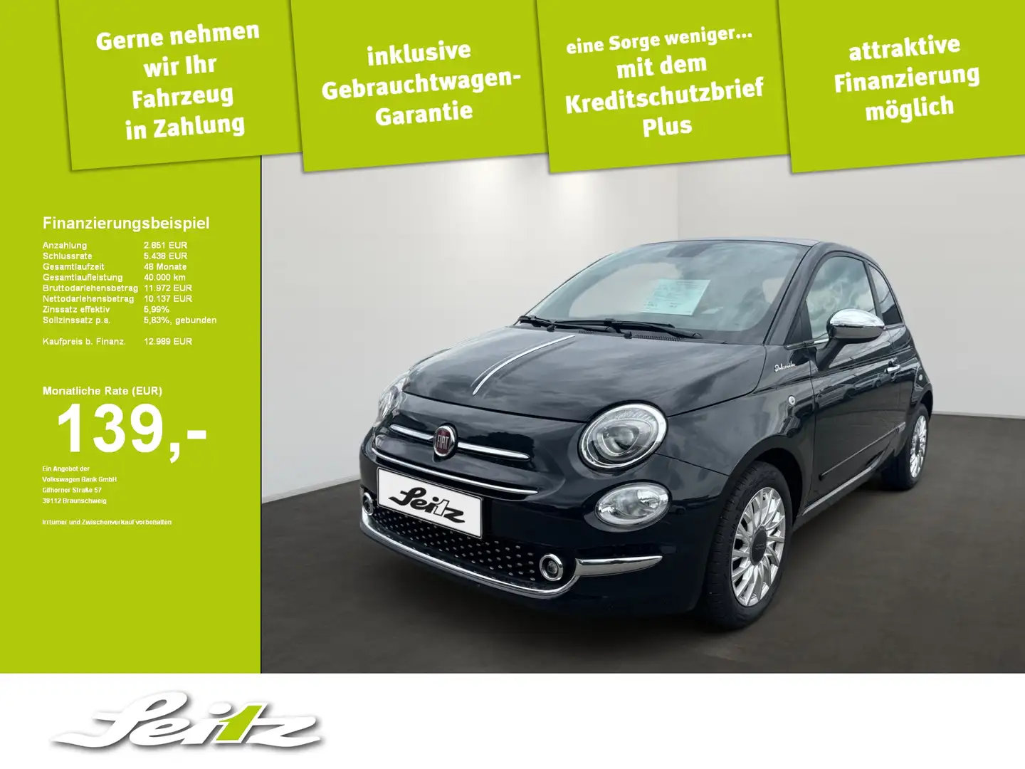 Fiat 500 1.0 DolceVita *PANO*NAVI*PARKSENSOR* Black - 1