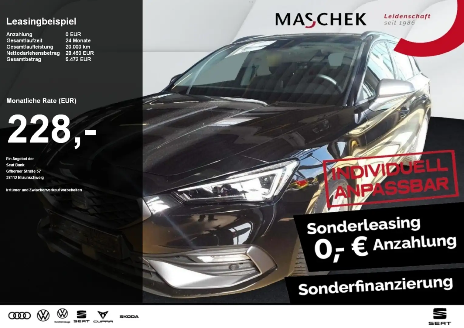 SEAT Leon ST FR 1.5 eTSI DSG Matrix Navi Sitzh. RearView Schwarz - 1