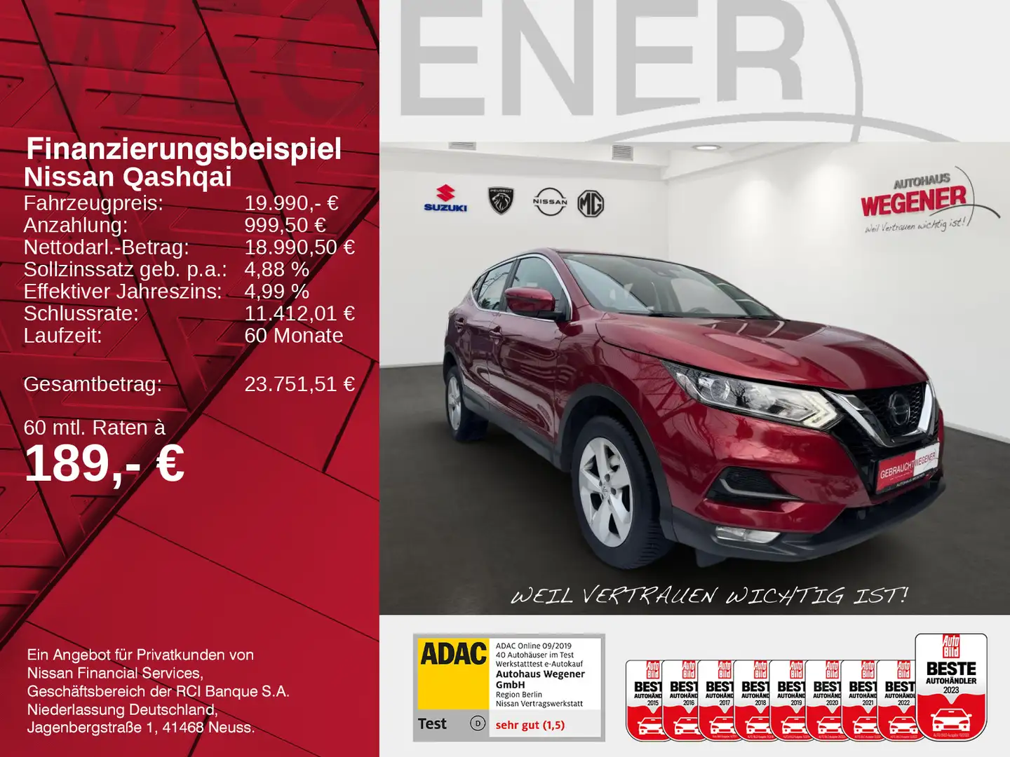 Nissan Qashqai QASHQAI ACENTA 1.3 AT KAMERA ALU ALLWETTER NAVI Rot - 2