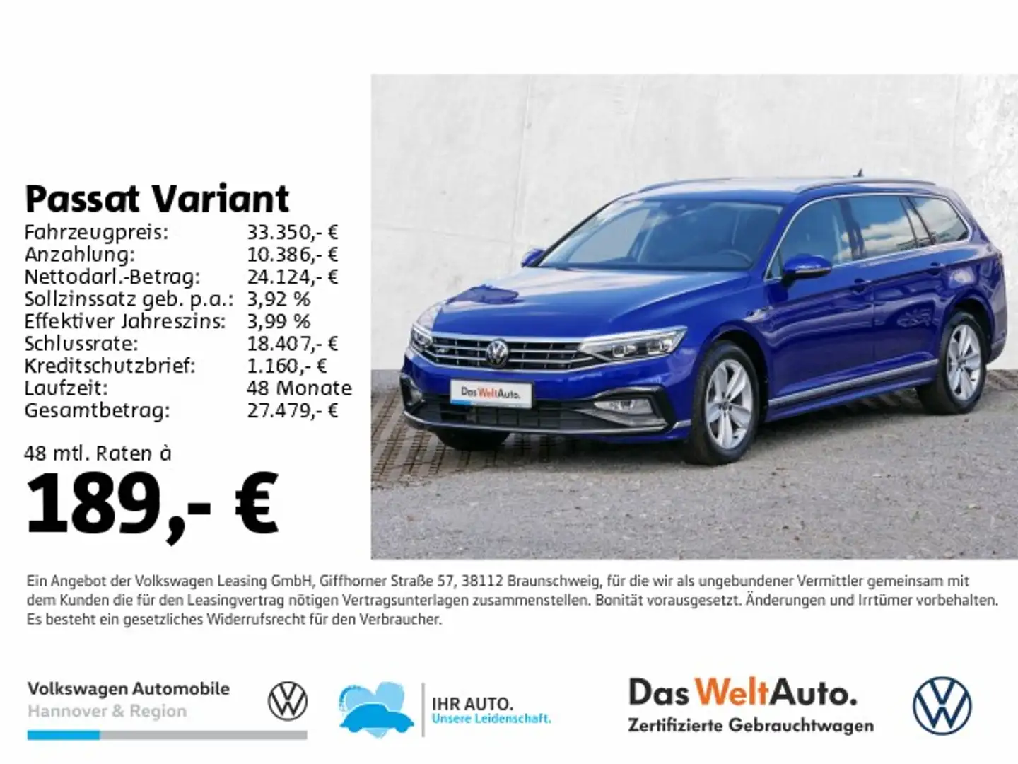 Volkswagen Passat Variant 2.0 TDI DSG R-Line Navi LED AHK A Blau - 1