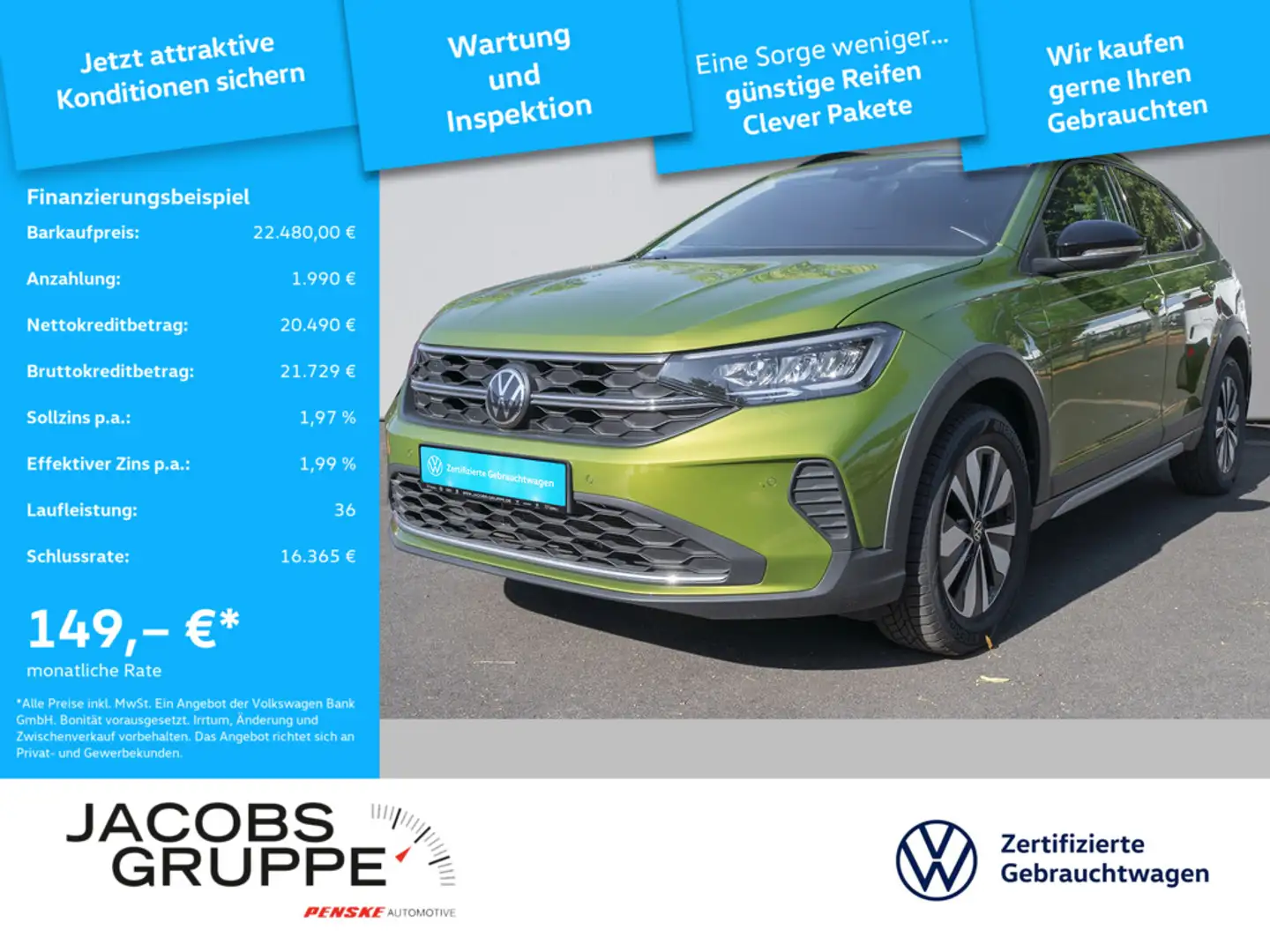 Volkswagen Taigo 1.0 TSI Goal AHK, Dig.Cockpit, App-Conn Grün - 1