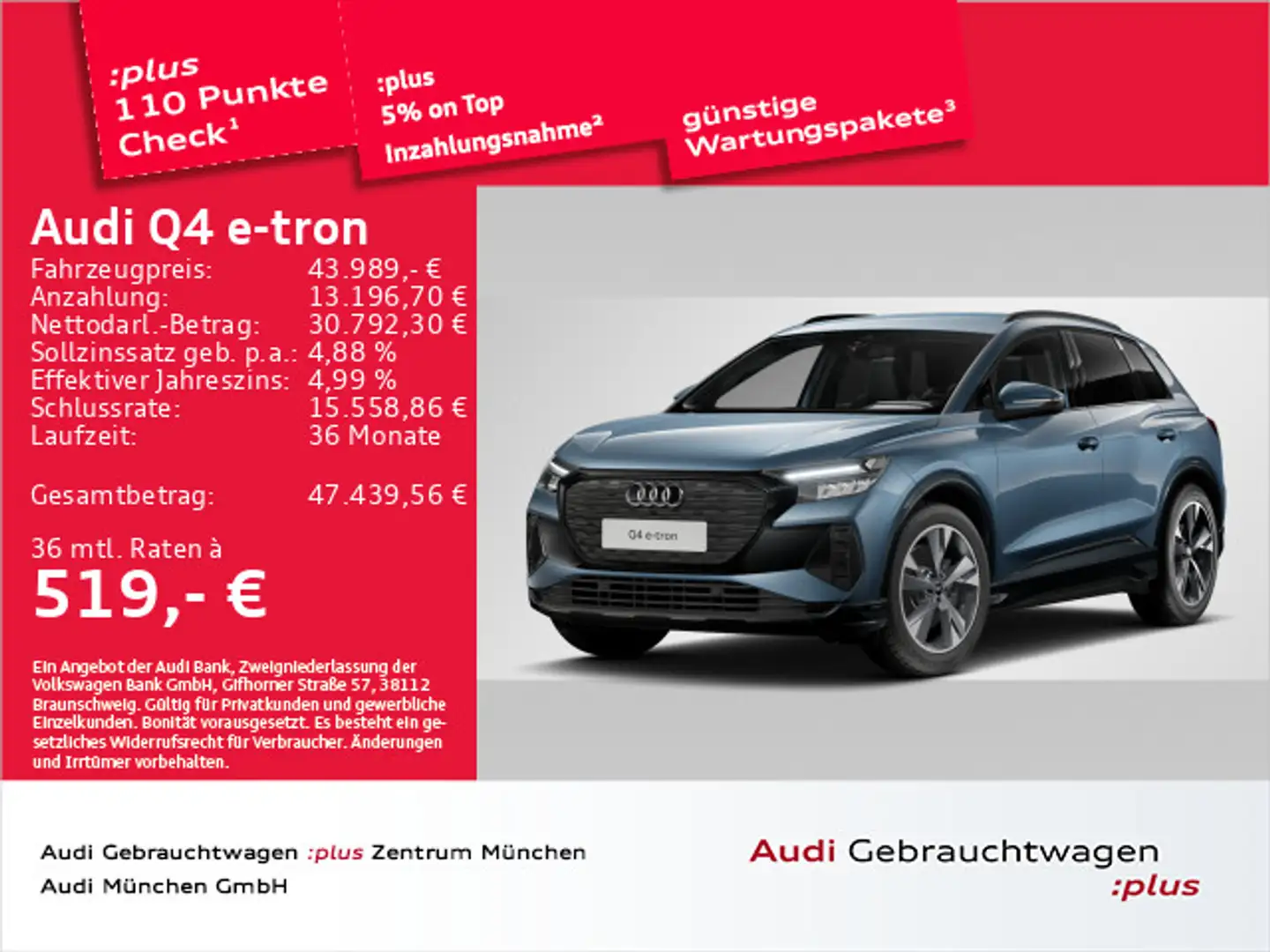 Audi Q4 e-tron 45 advanced ACC/Kamera/Privacy/PDC+ Blau - 1