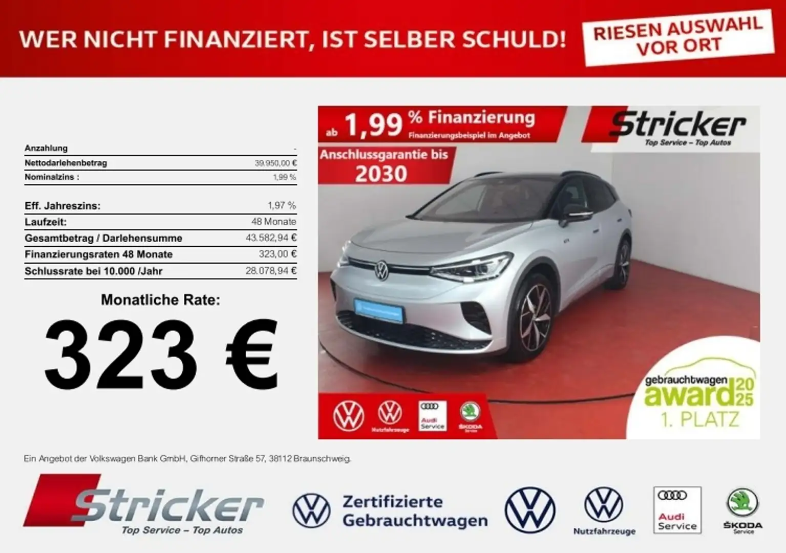 Volkswagen ID.4 GTX 323,-ohne Anzahlung Navi Wärmepumpe Silber - 1