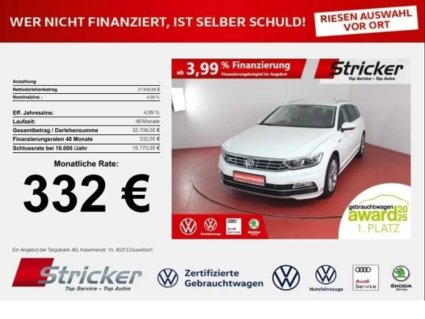 Volkswagen Passat Variant R-Line 2.0TDI DSG 4M 332,-ohne Anzahlung ACC Navi Weiß - 1