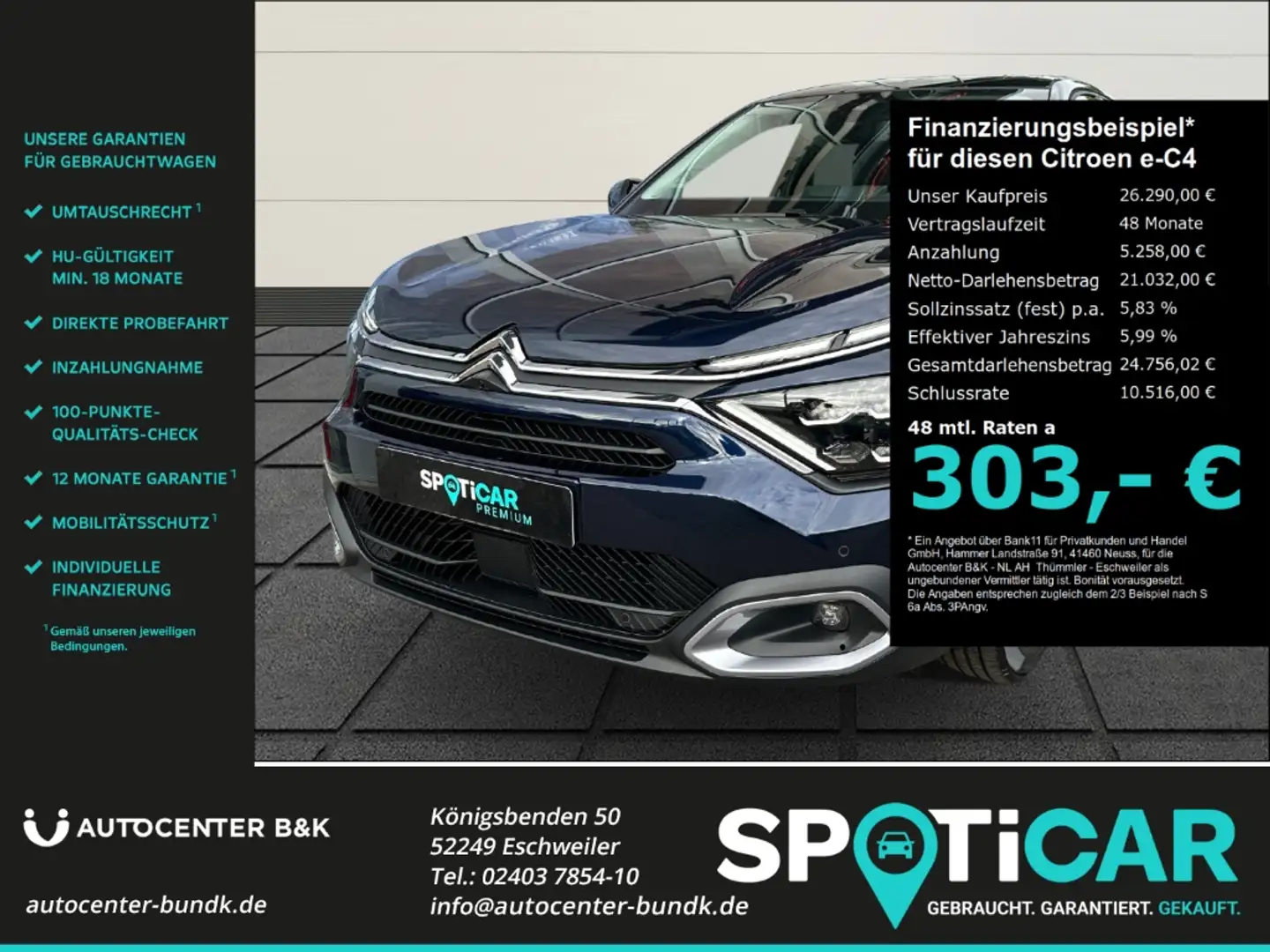 Citroen E-C4 Electric Max Elektromotor HUD Navi incl. Wallbox Apple CarP Bleu - 1