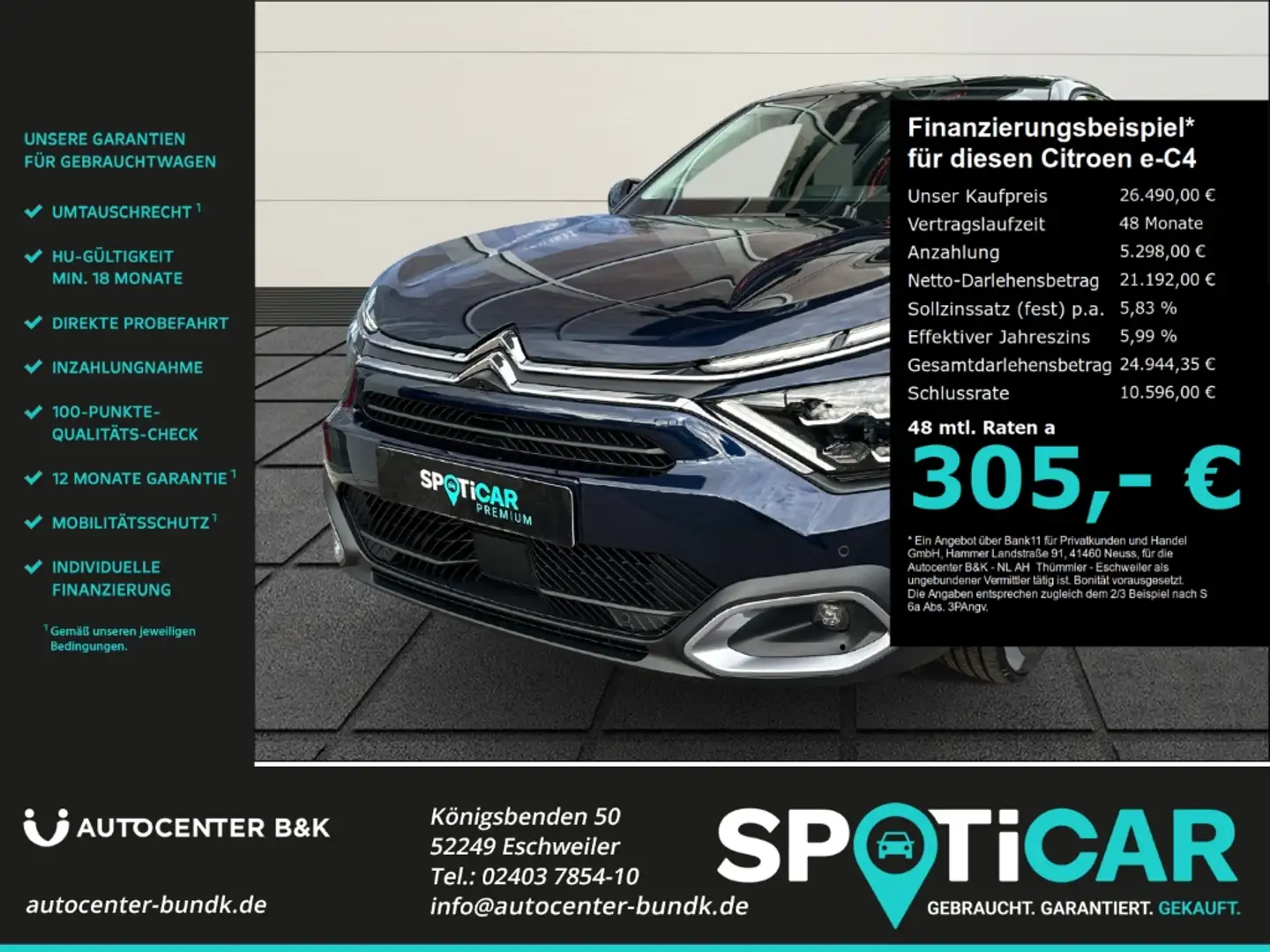 Citroen E-C4 Electric Max Elektromotor HUD Navi incl. Wallbox Apple CarP Blau - 1