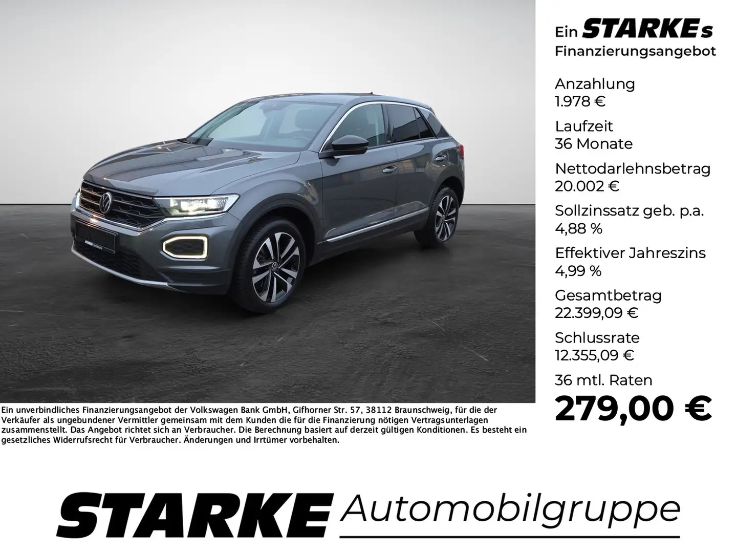 Volkswagen T-Roc 2.0 TDI DSG United LED Navi DAB Kamera Sitzheizung Grau - 1