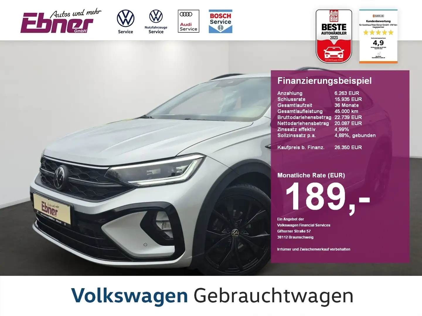 Volkswagen Taigo R-LINE BLACK STYLE 1.5TSI DSG AHK+KAMERA+BEATS+KEY Silber - 1