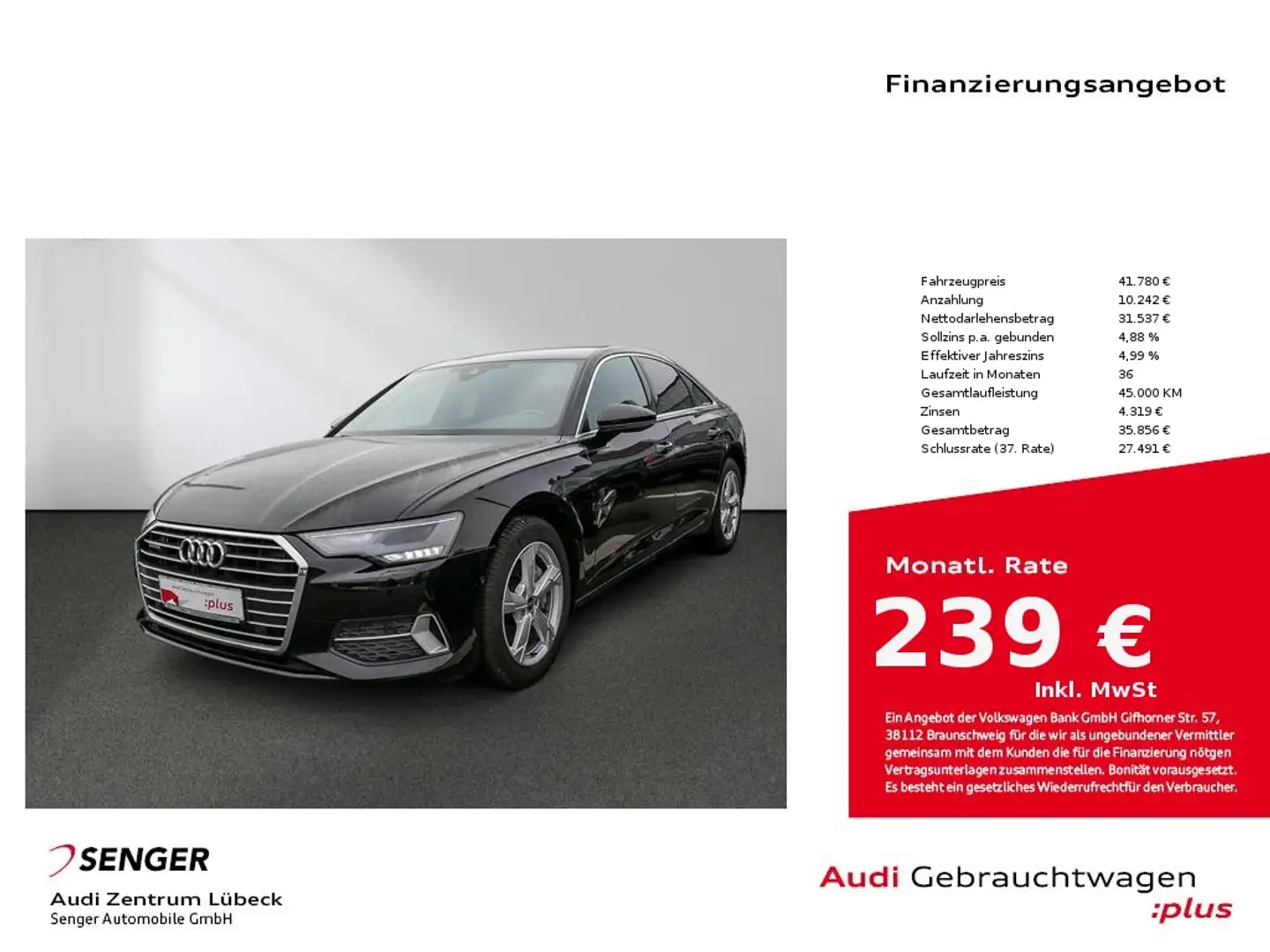 Audi A6 Limousine sport 45 TFSI quattro NAV Standhzg Negro - 1