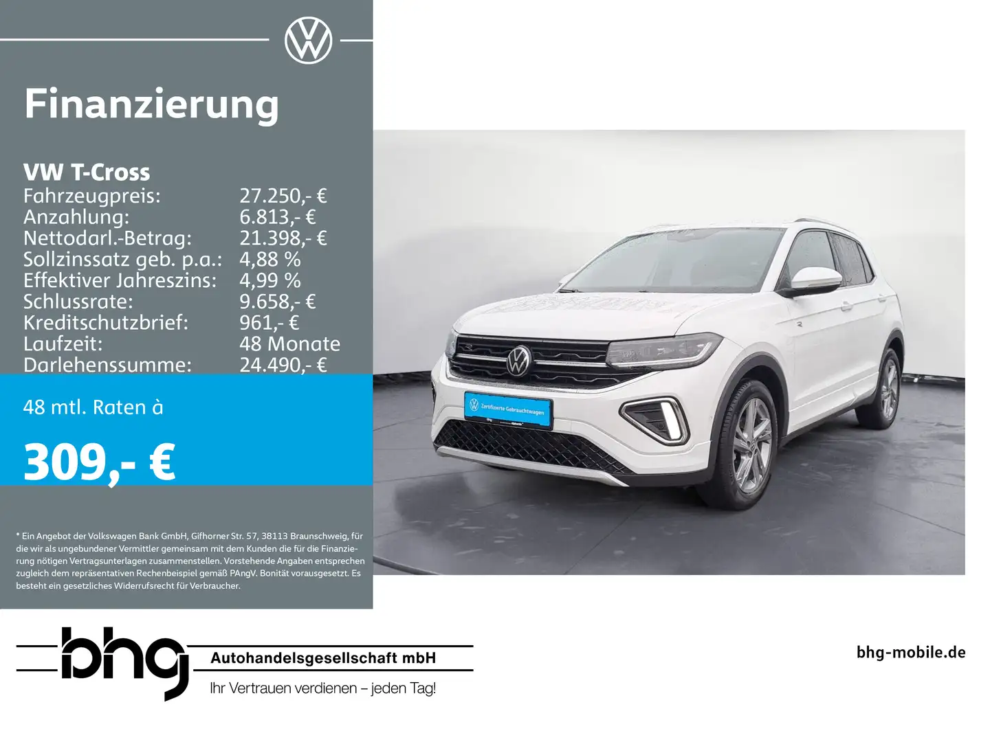 Volkswagen T-Cross 1.5 TSI DSG R-Line Navi ACC beats Kamera Weiß - 1