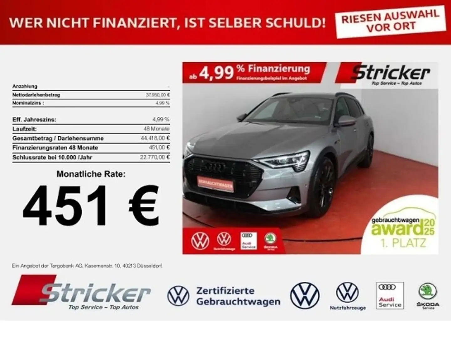 Audi e-tron 55 quattro 451,-ohne Anzahlung B&O AHK Pano Grau - 1