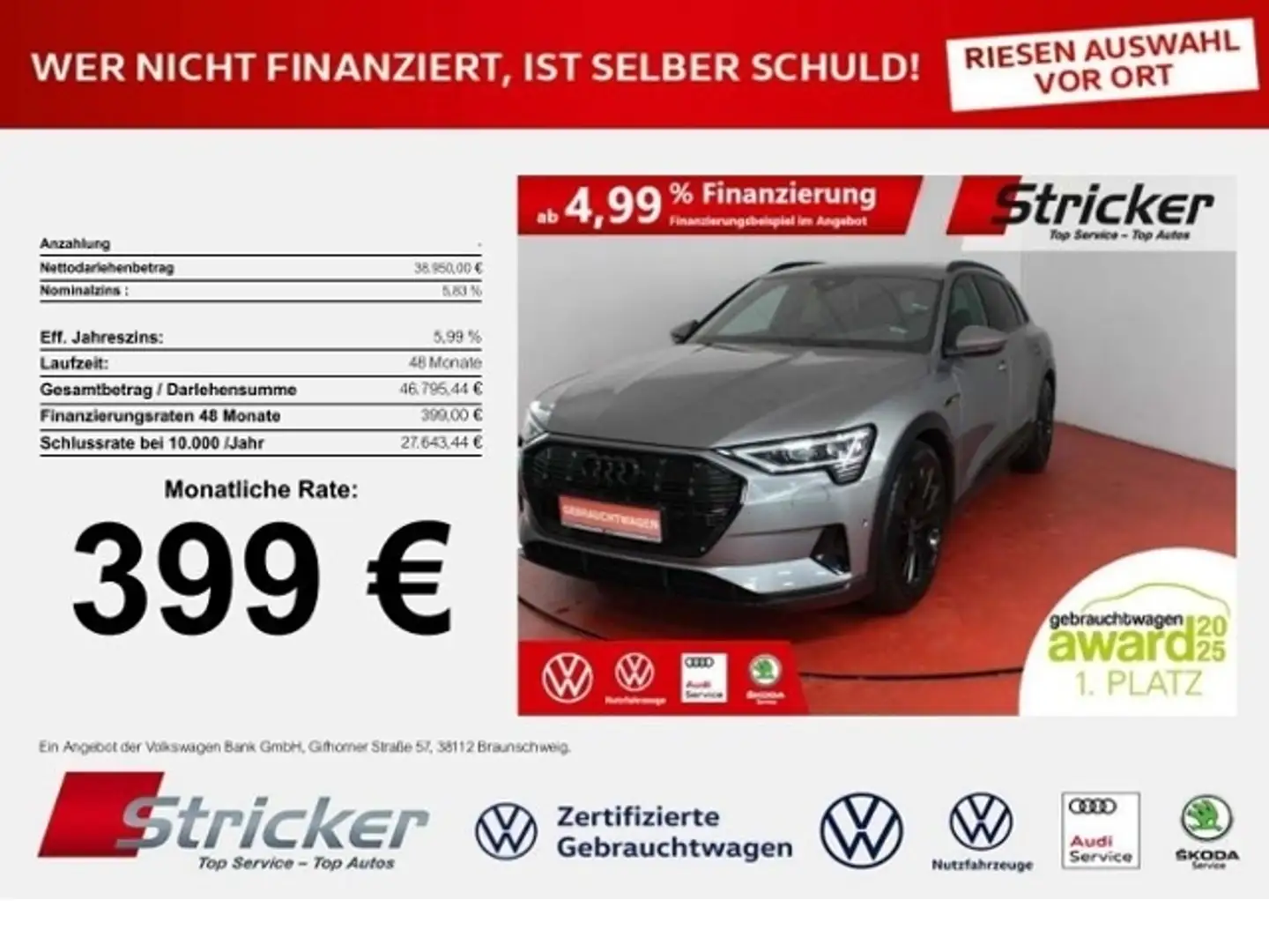 Audi e-tron 55 quattro 399,-ohne Anzahlung B&O AHK Pano Grau - 1