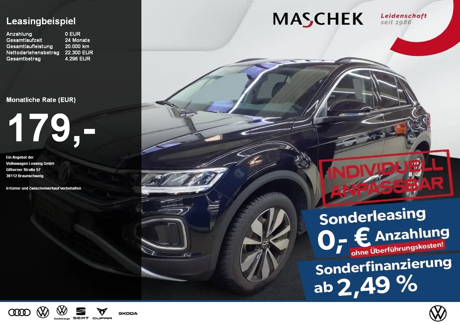 Volkswagen T-Roc Goal 1.0 TSI Sonderleasing! Navi GRA PDC Sitzh. Schwarz - 1