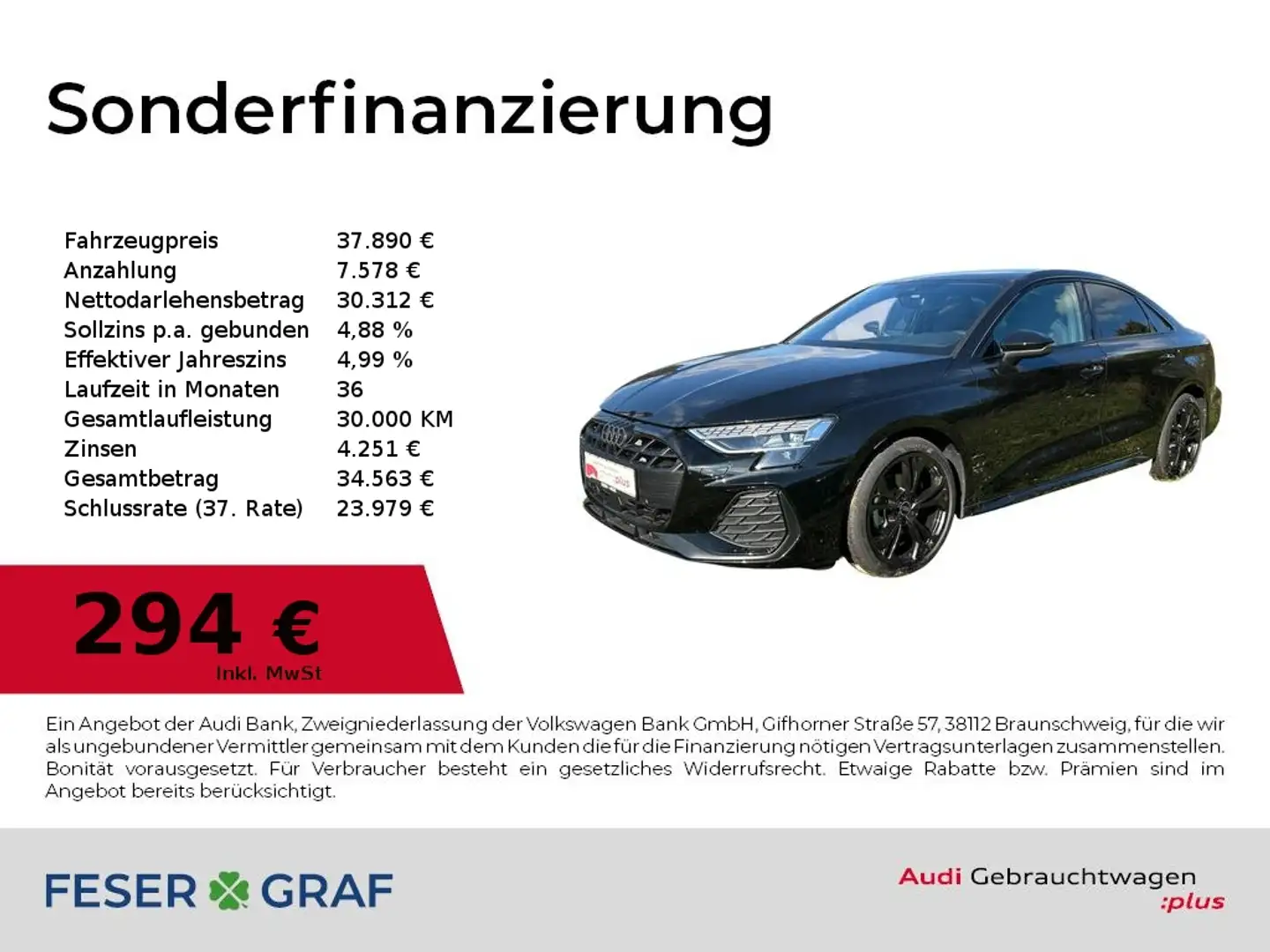 Audi A3 Limousine 35 TFSI S line Navi+/VC+/Kamera/SHZ/ACC Schwarz - 1