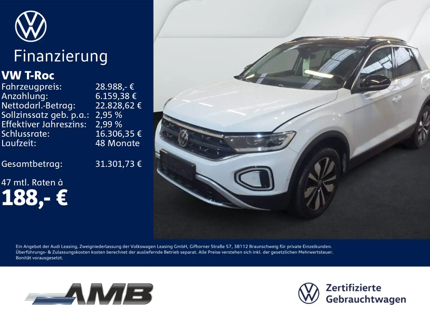 Volkswagen T-Roc Goal 2.0 TDI DSG/AHK/LED+/TravelA/Navi/RFK Weiß - 1