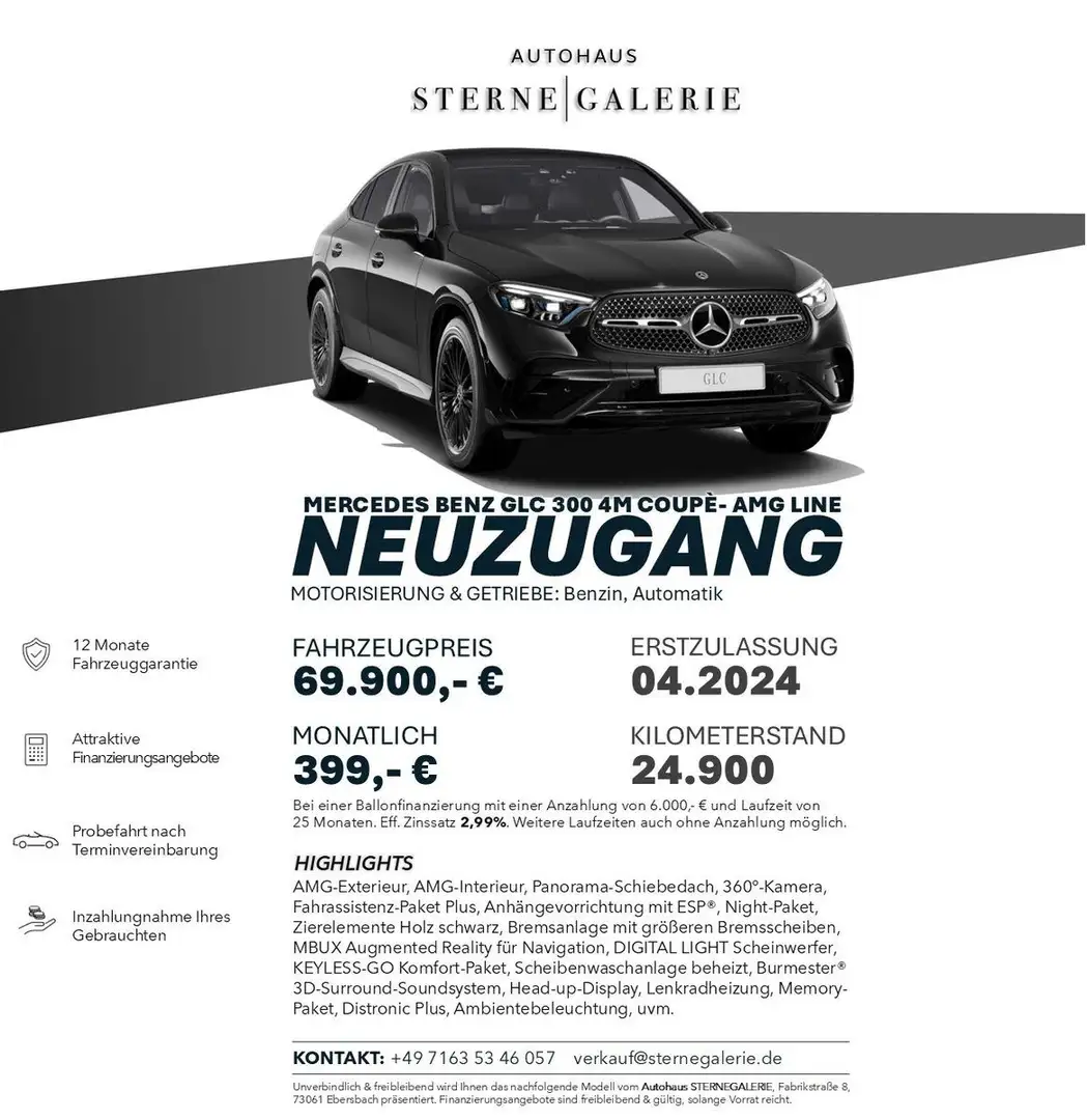 Mercedes-Benz GLC 300 4MATIC 4M Cp./AMG-LINE/PANO/DISTRO+ Schwarz - 1
