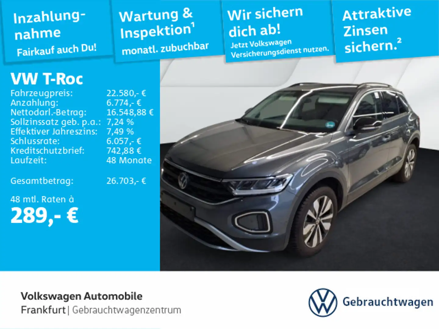 Volkswagen T-Roc 1.0 TSI Goal Navi LED DAB+ FrontAssist Grau - 1