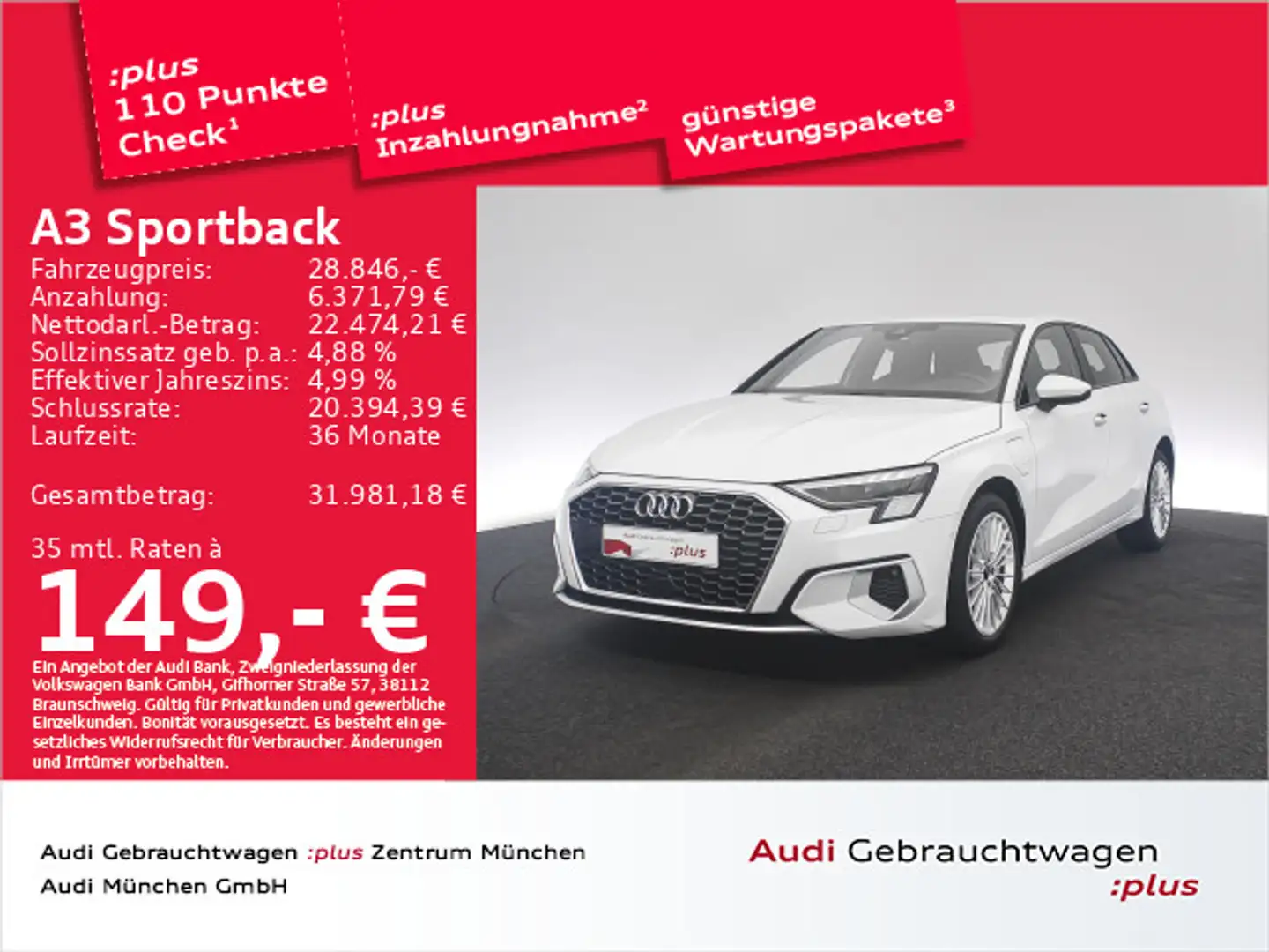 Audi A3 40 TFSI e S tronic Advanced ACC/Vir Blanc - 1