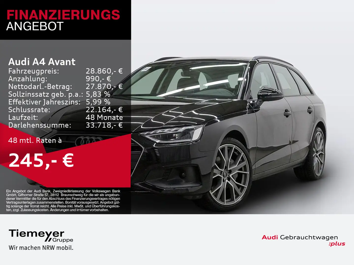 Audi A4 40 TFSI LM19 NAVI+ SITZHZ GRA AHK Zwart - 1