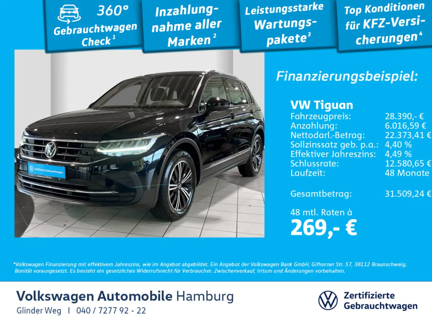 Volkswagen Tiguan 1.5TSI DSG United ParkAssist Navi LED-Sch Schwarz - 1