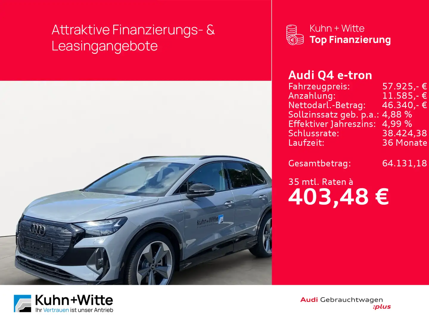 Audi Q4 e-tron 45 210 kW S-line*AHK*RFK*HeadUpDisplay Grau - 1