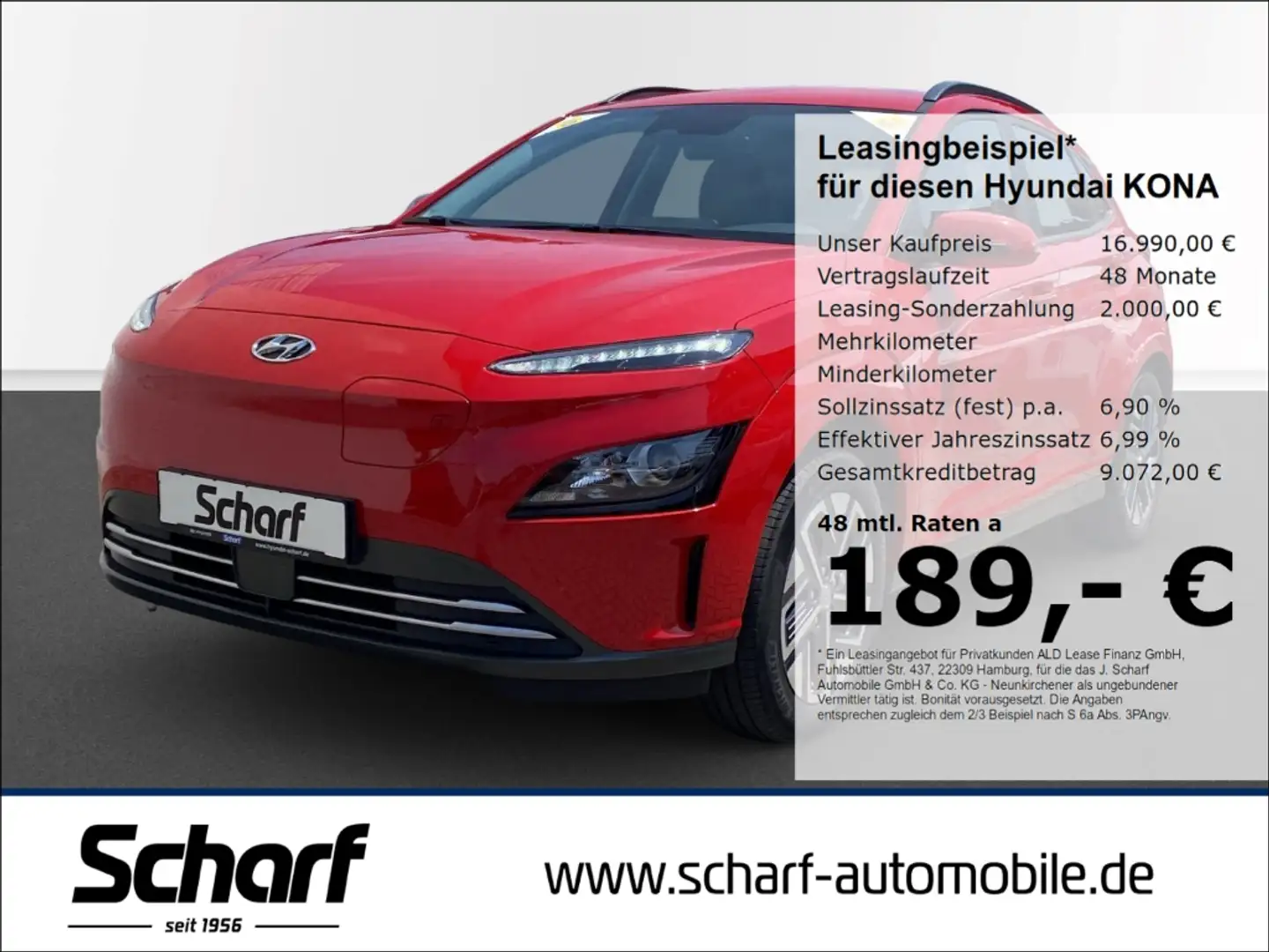 Hyundai KONA EV Select-Paket inkl. 11 kW OBC Klimaautom. Rot - 1