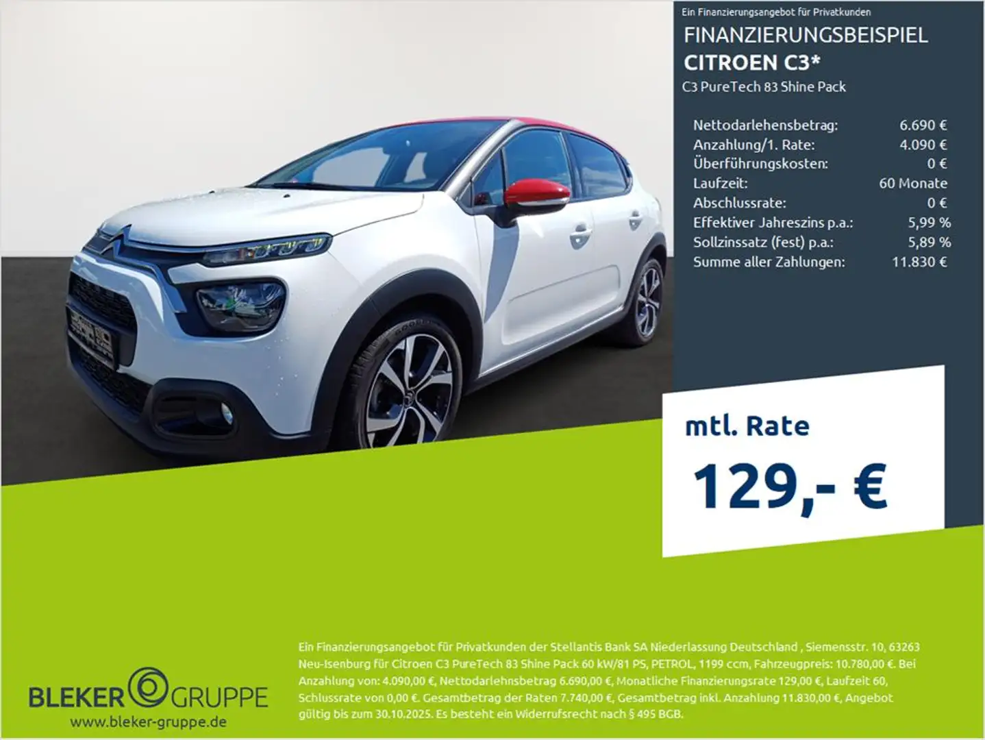 Citroen C3 PureTech 83 Shine Pack Weiß - 1