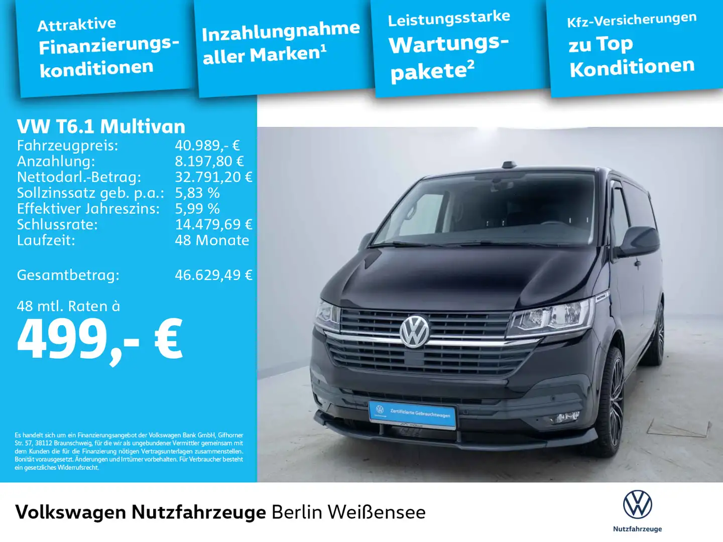 Volkswagen T6.1 Multivan 2.0 TDI Trendline *DSG*APP*AHK*NAV Noir - 2