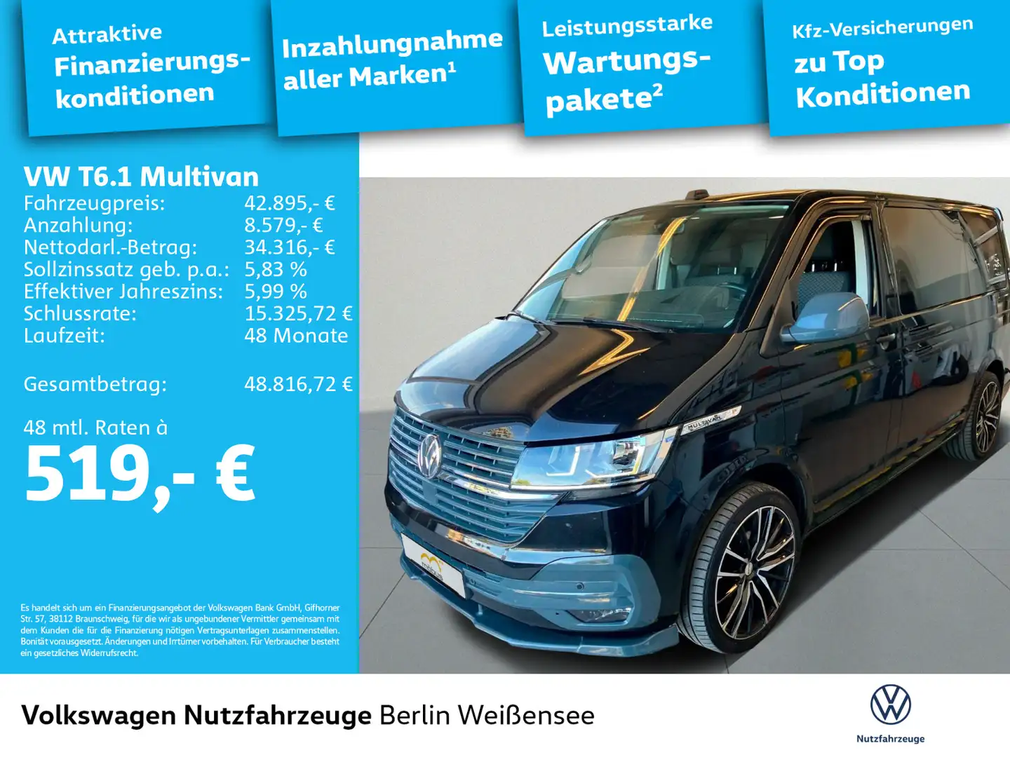 Volkswagen T6.1 Multivan 2.0 TDI Trendline *DSG*APP*AHK*NAV Schwarz - 2