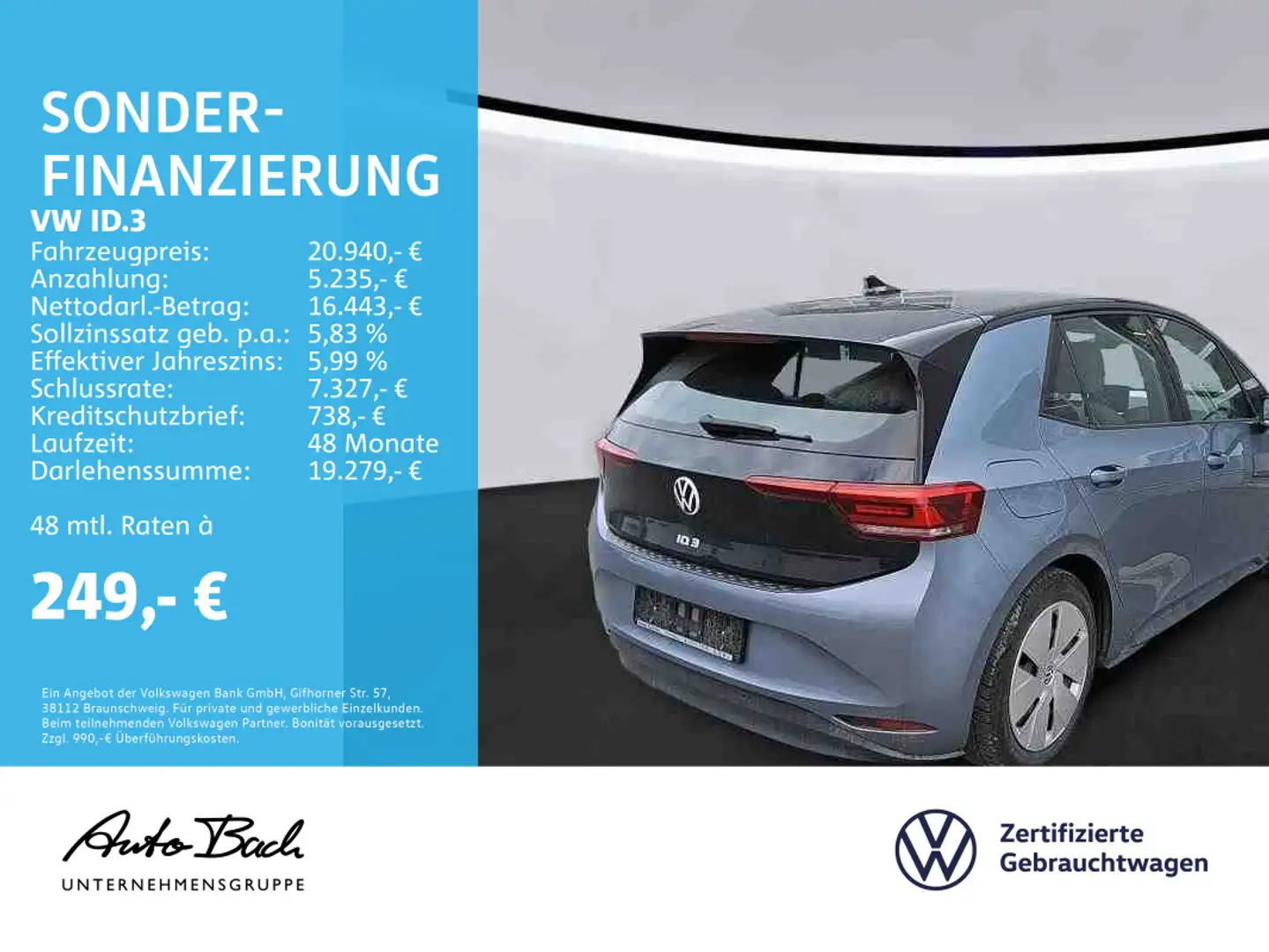 Volkswagen ID.3 Pro Performance, LED, Navi, App-Connect, AC Blau - 2
