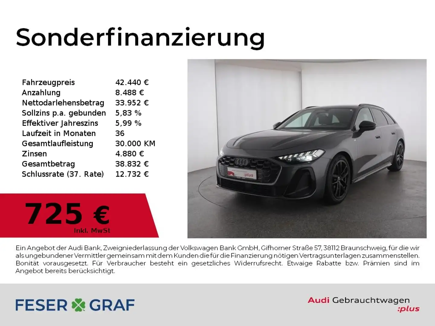 Audi A5 Avant 2.0 TFSI S line S tronic LED plus/ACC Grau - 1