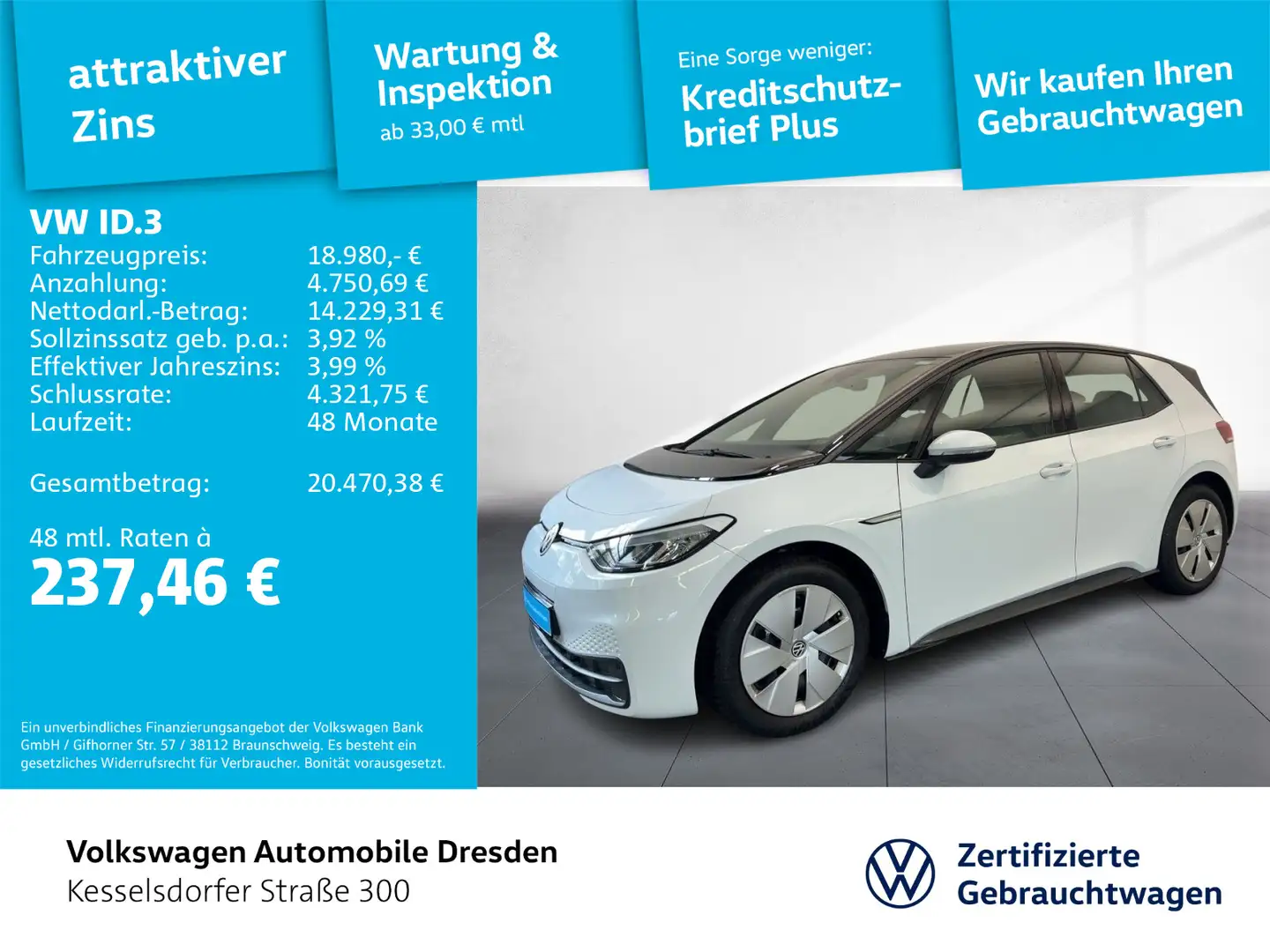 Volkswagen ID.3 Pure Performance LED Navi PDC Weiß - 1