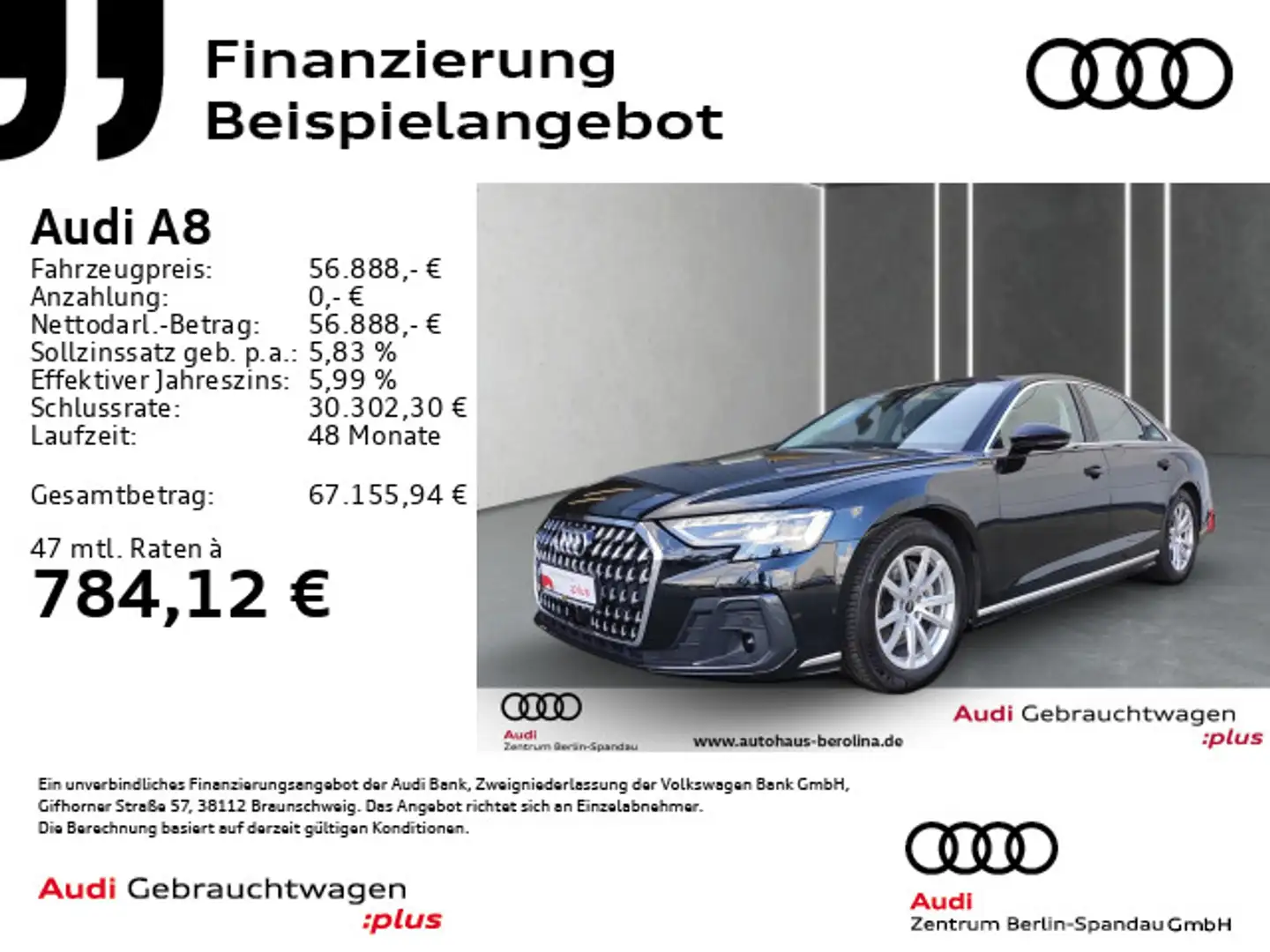 Audi A8 50 TDI qu. tiptronic *HD-MATRIX*TOUR* Noir - 1