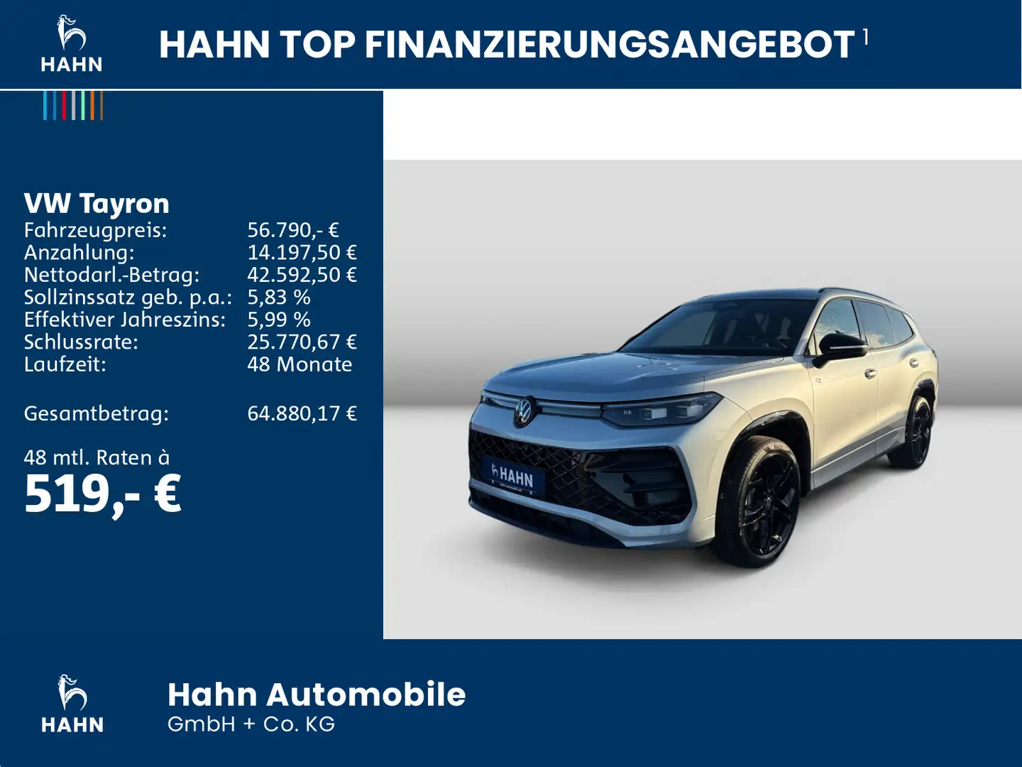 Volkswagen Tayron R-Line 2,0 l TDI SCR 150 PS DSG AHK Silber - 2