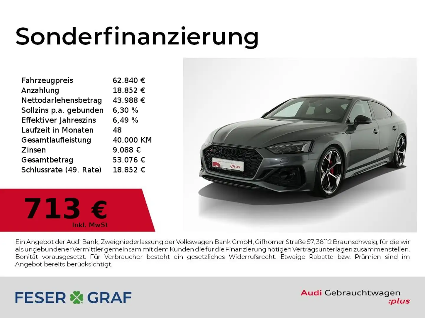 Audi RS5 Sportback Pano,RS-Sportabgas,Kameras,Matrix Grijs - 1