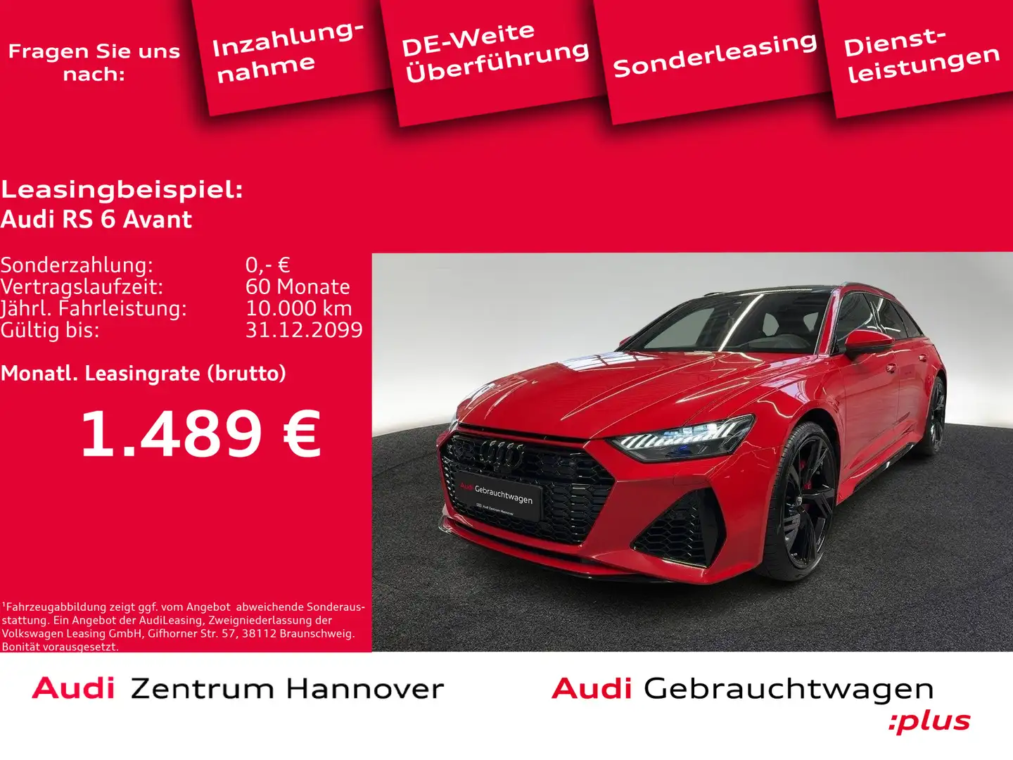 Audi RS6 4.0 TFSI quattro Standh. HuD Laser Pa Rouge - 1
