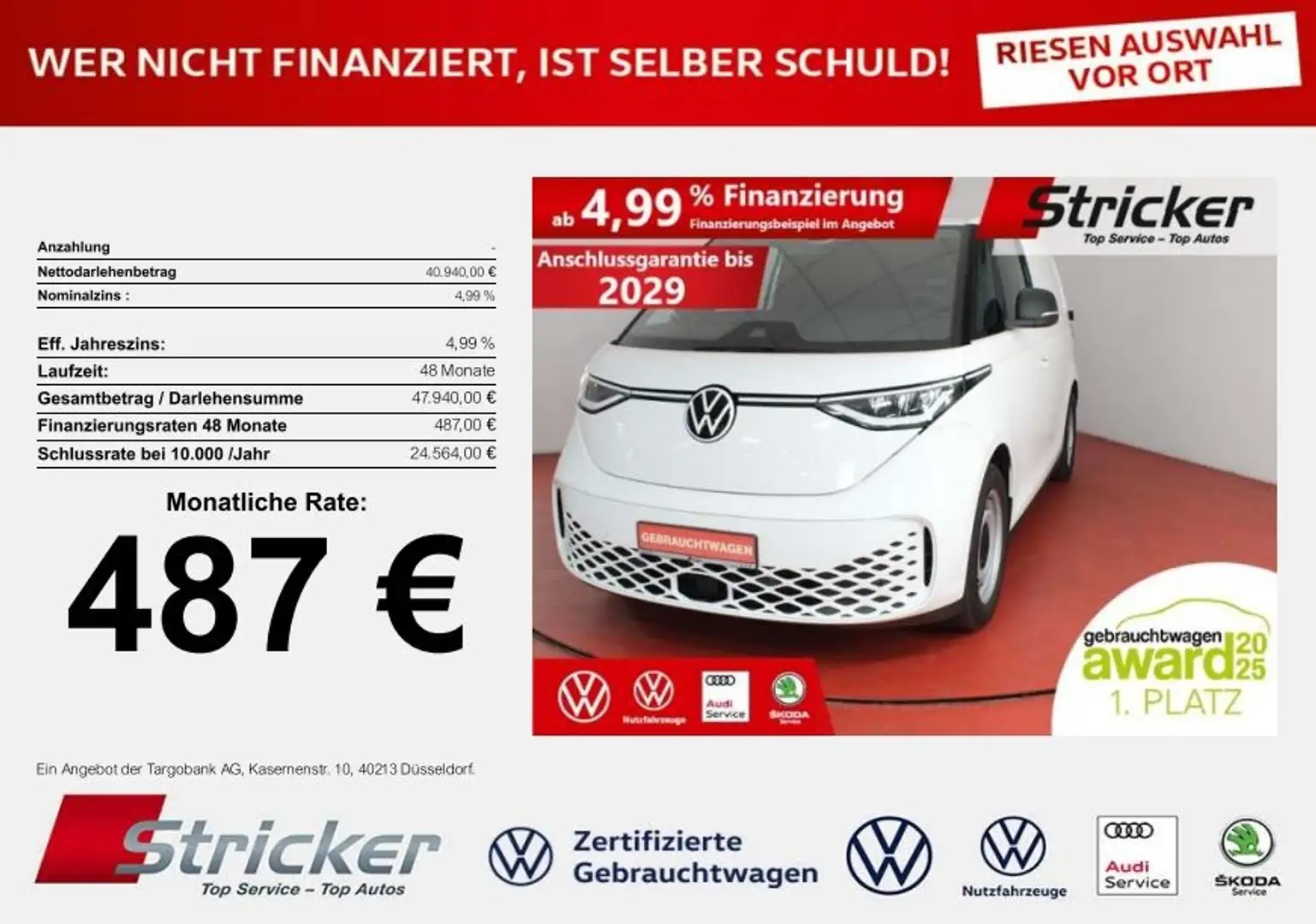 Volkswagen ID.Buzz Cargo 150/77 487,-ohne Anzahlung Kamera A Blanc - 1
