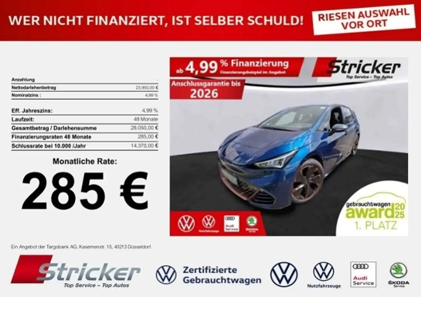 CUPRA Born 150/58 285,-ohne Anzahlung Navi Sitzheizung Kamer Blau - 1