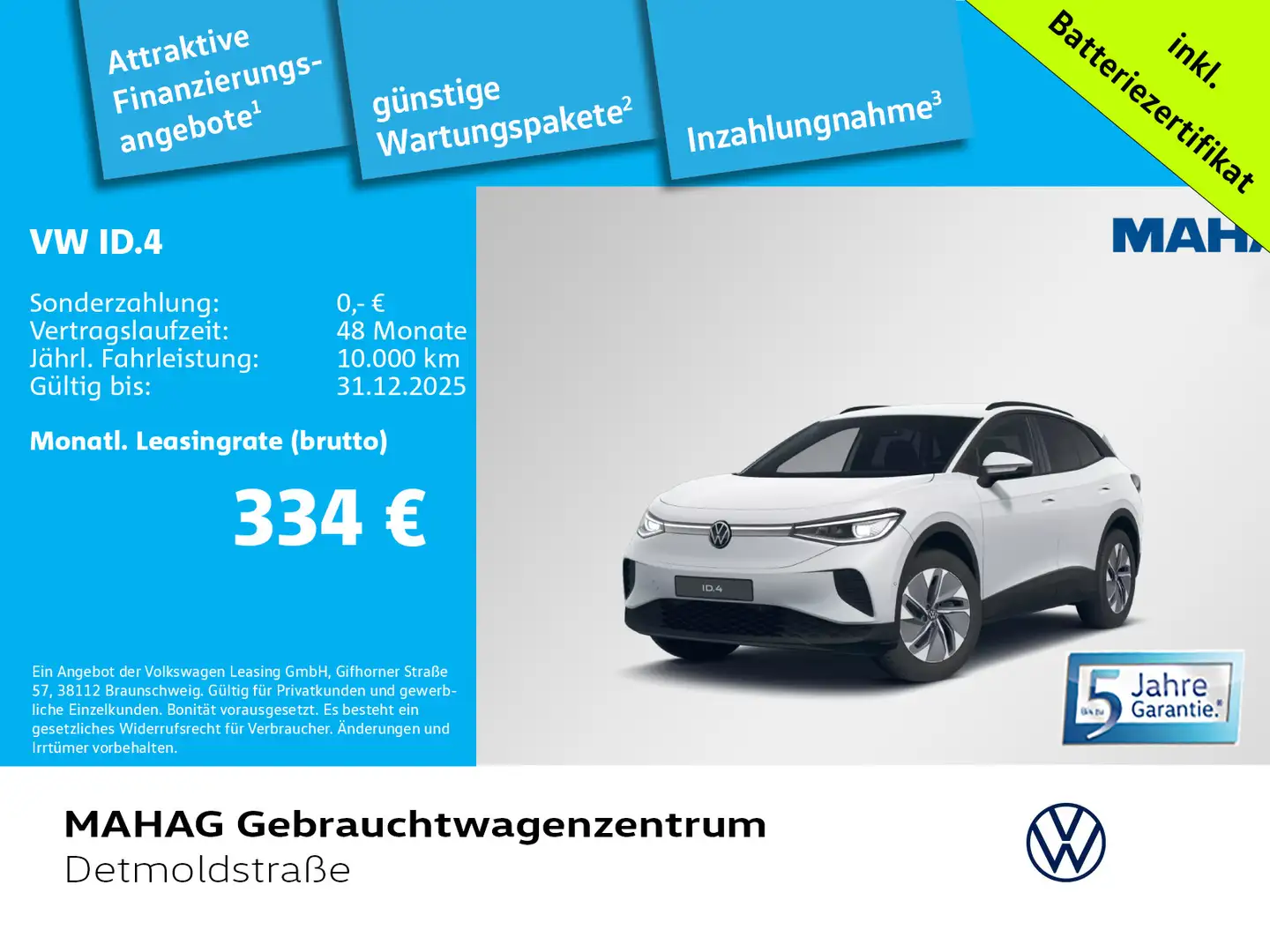 Volkswagen ID.4 Pure WärmePumpe CCS Navi LED Kamera Alu19Ha Weiß - 1