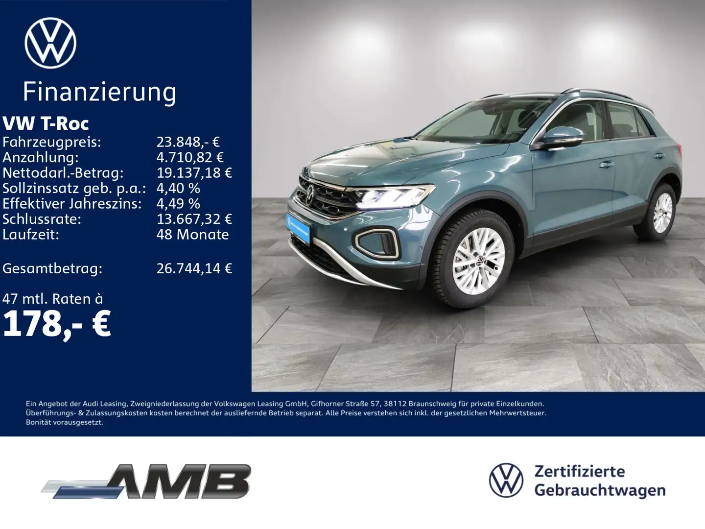 Volkswagen T-Roc Life 1.0 TSI LED/Navi/Sitzhzg/1.30Garantie Blau - 1
