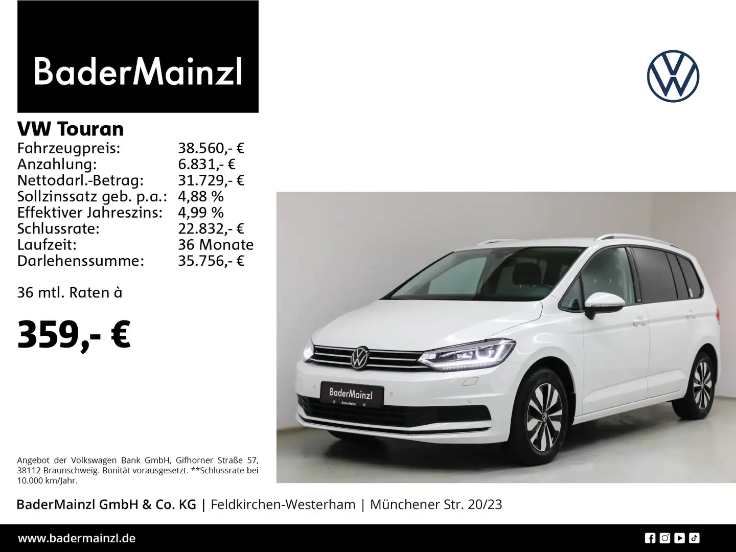 Volkswagen Touran 1.5 TSI DSG AHK Kamera SHZ Matrix ACC 7-S Weiß - 1