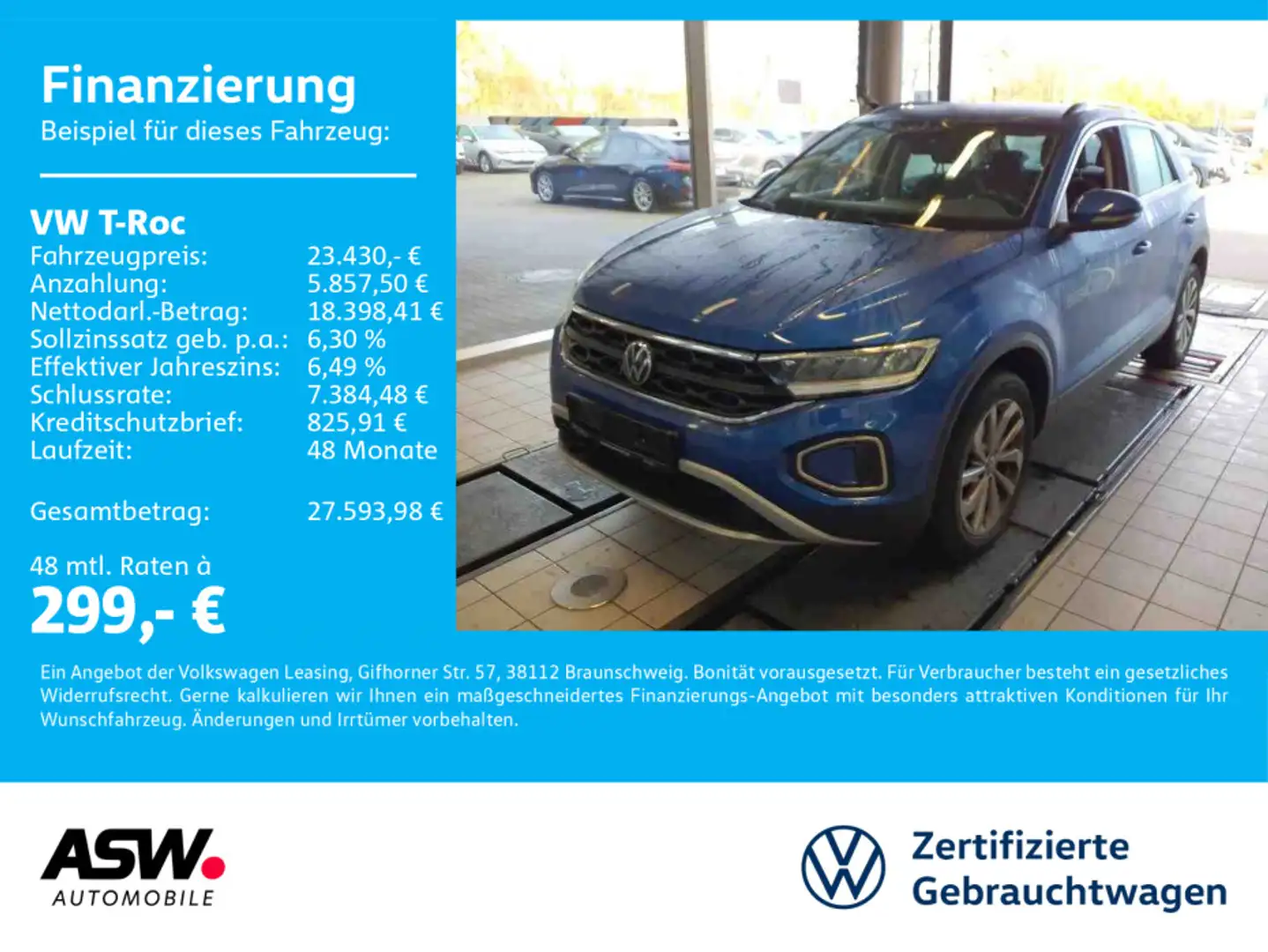 Volkswagen T-Roc T-ROC Life 1.5 TSI DSG LED Navi PDC SHZ AHK Blau - 1