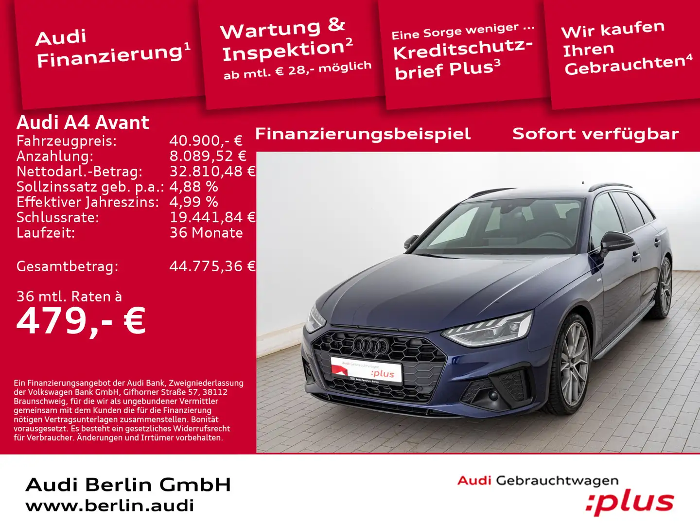 Audi A4 S line 35 TFSI S tr. STDHZG RFK NAVI Blau - 1