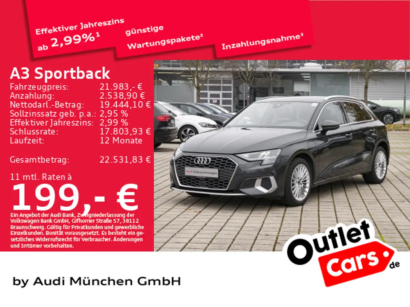 Audi A3 40 TFSI e S tronic Navi+/Virtual+/A Grau - 1