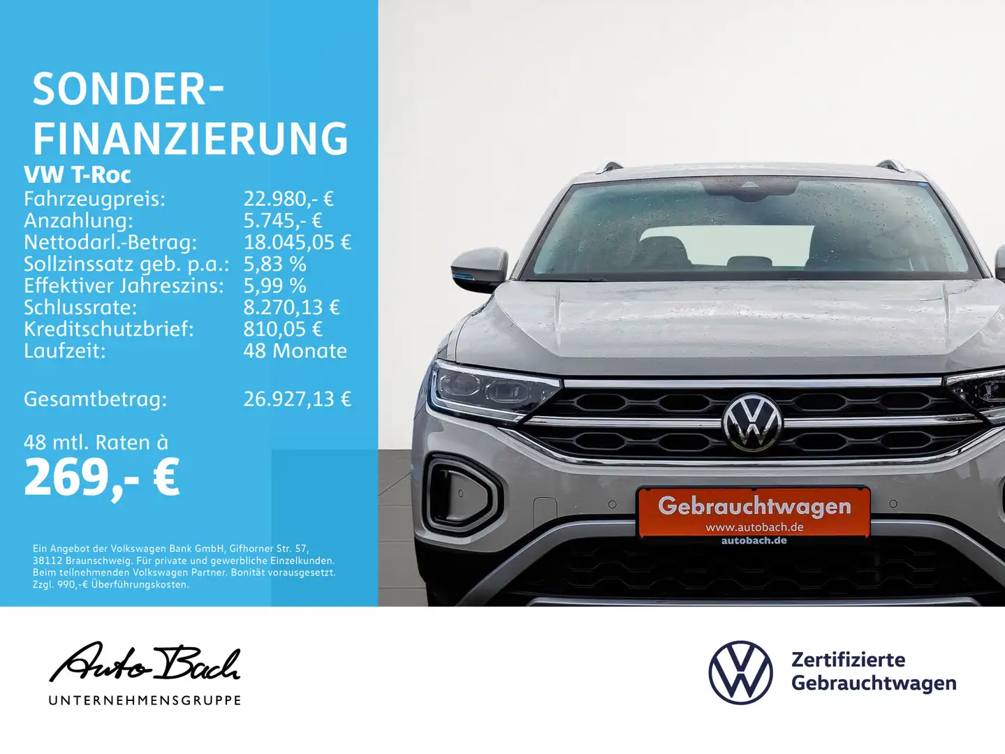 Volkswagen T-Roc Style 1.5 TSI DSG Navi LED ACC CarPlay EPH Grau - 2