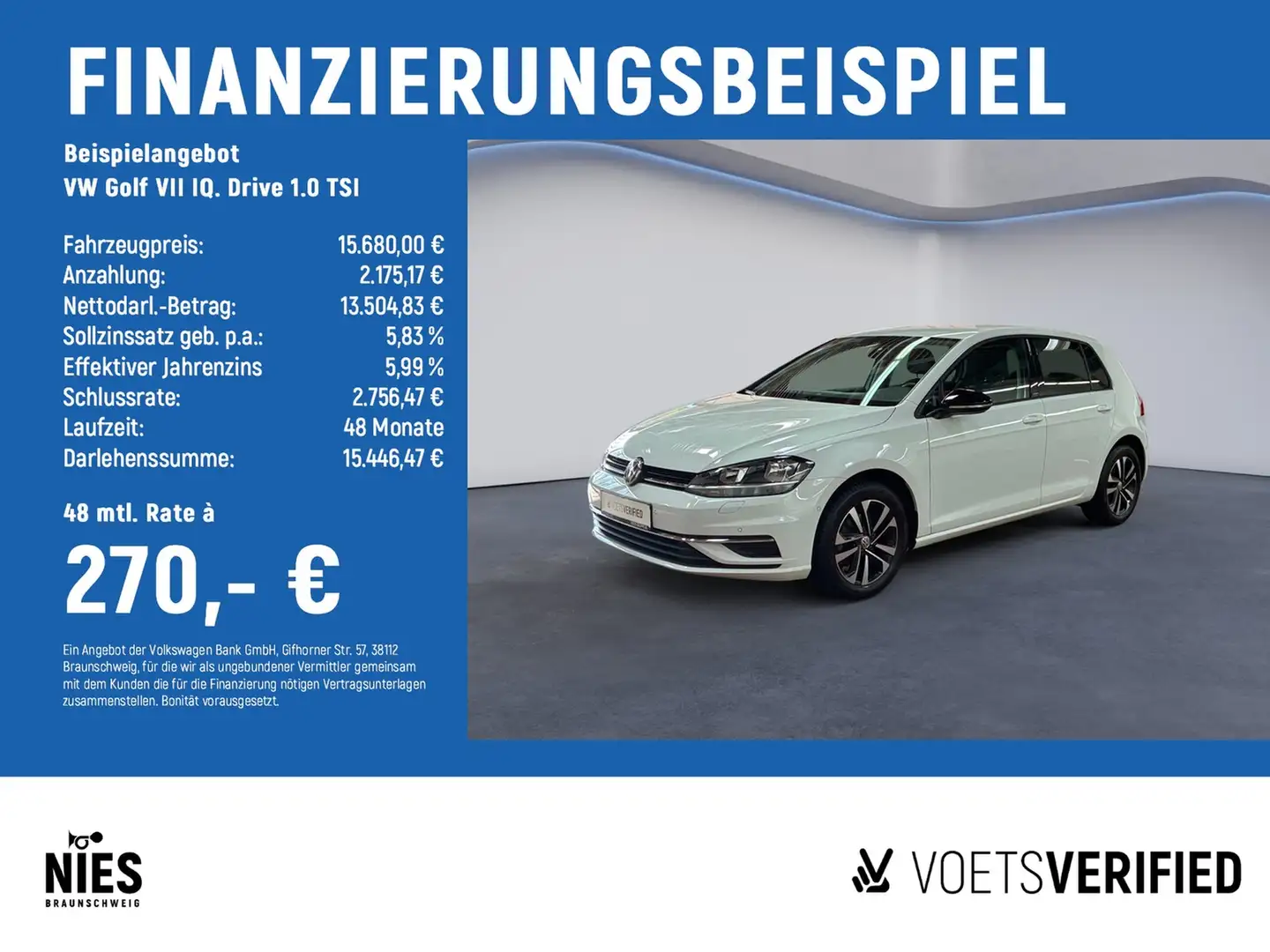 Volkswagen Golf VII IQ. Drive 1.0 TSI PDC+ACC+KLIMA Weiß - 2