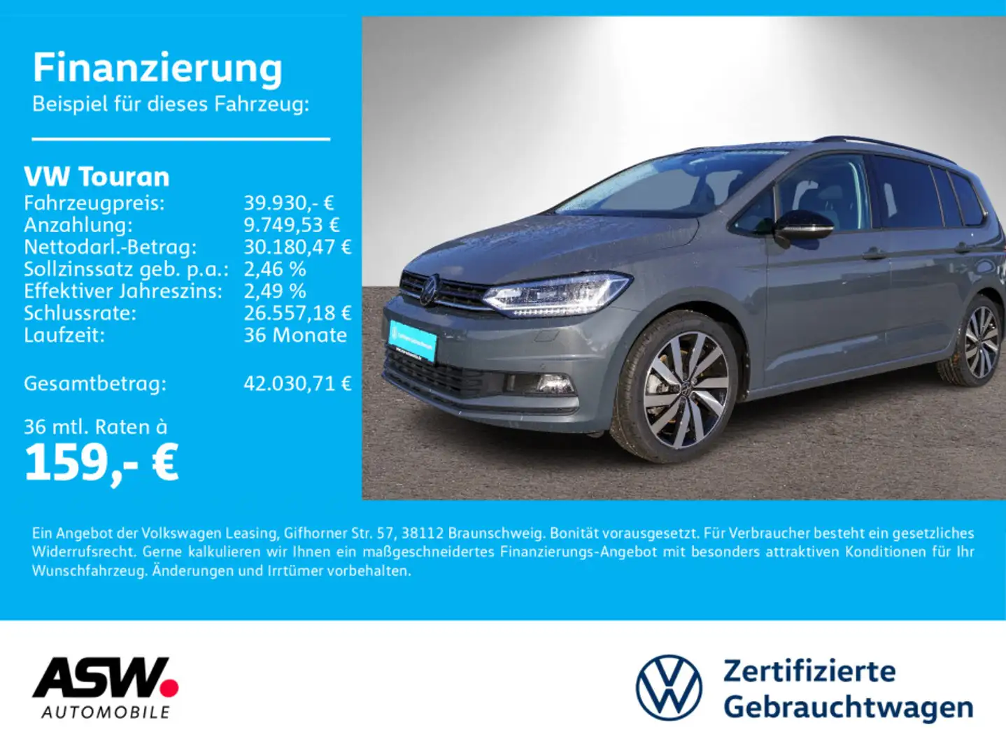 Volkswagen Touran Highline 1.5TSI DSG LED Navi PANO AHK 7-S Grau - 1