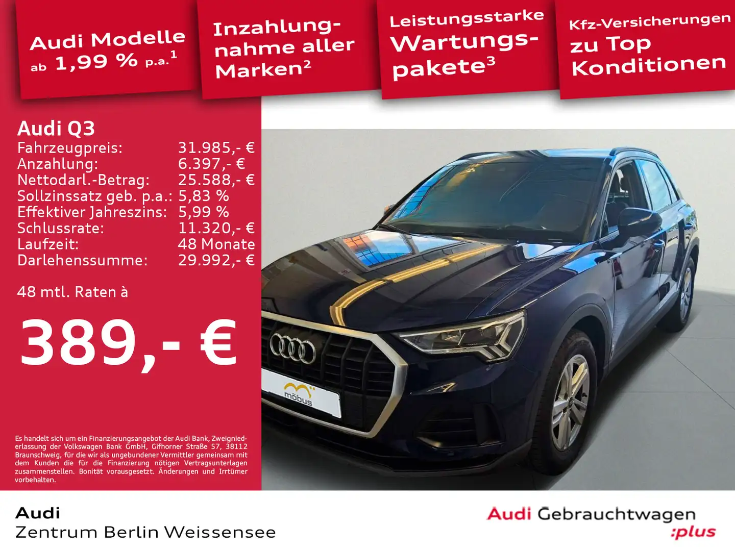 Audi Q3 35 TFSI S-TRO*RFK*LED*VC*NAVI*AAC*LEDER*SHZ** Blau - 1