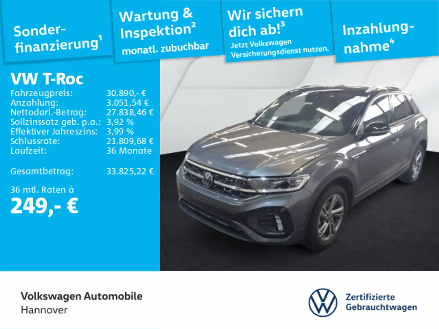 Volkswagen T-Roc 1.5 TSI DSG R-Line Navi AHK Kamera ACC LED Gris - 1